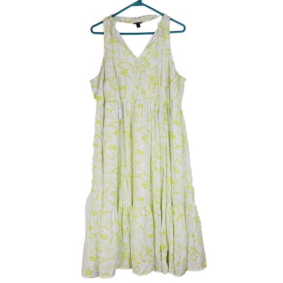 Torrid green and white tropical print tiered sleeveless midi boho peasant dress - Picture 1 of 8